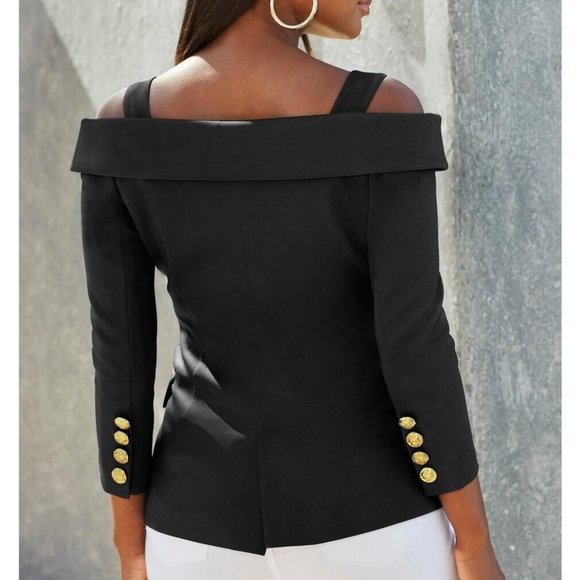 $150 NWT BOSTON PROPER COLD SHOULDER DOUBLE BREASTED SCUBA JACKET SIZE: 4 - Picture 4 of 6